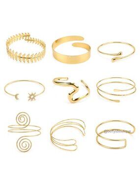 Gold Plated Adjustable Arm Cuff Bracelet Set Stackable Boho Jewelry Gift